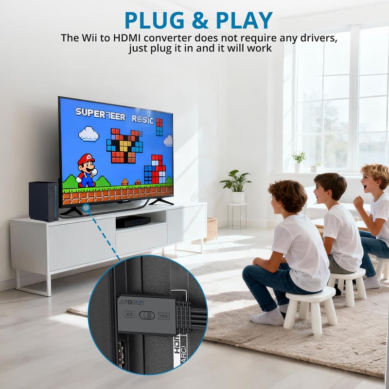 AUTOUTLET Wii to HDMI Converter with 4:3/16:9 Aspect Ratio Switch, 1080P Wii HDMI Adapter Cable Supports All Wii Display Modes, Compatible with Nintendo Wii, Wii U for Full HD TV, Monitor - Image 4